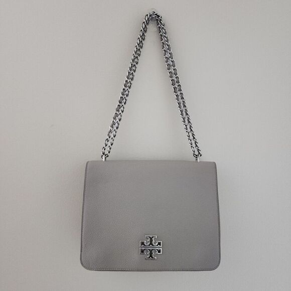 Tory Burch Britten Leather Adjustable Shoulder Bag French Gray - Picture 1 of 10